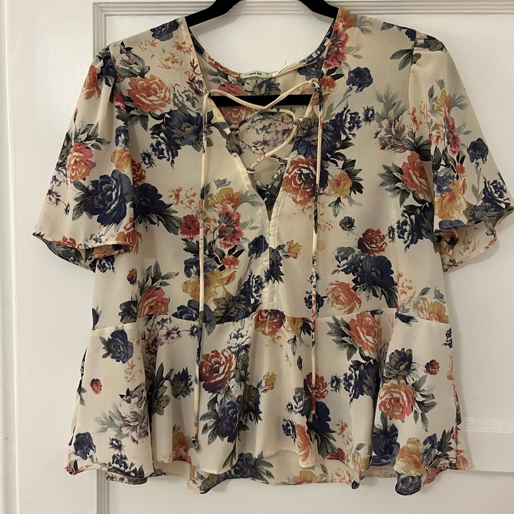 Floral Blouse in Cream and Blue
